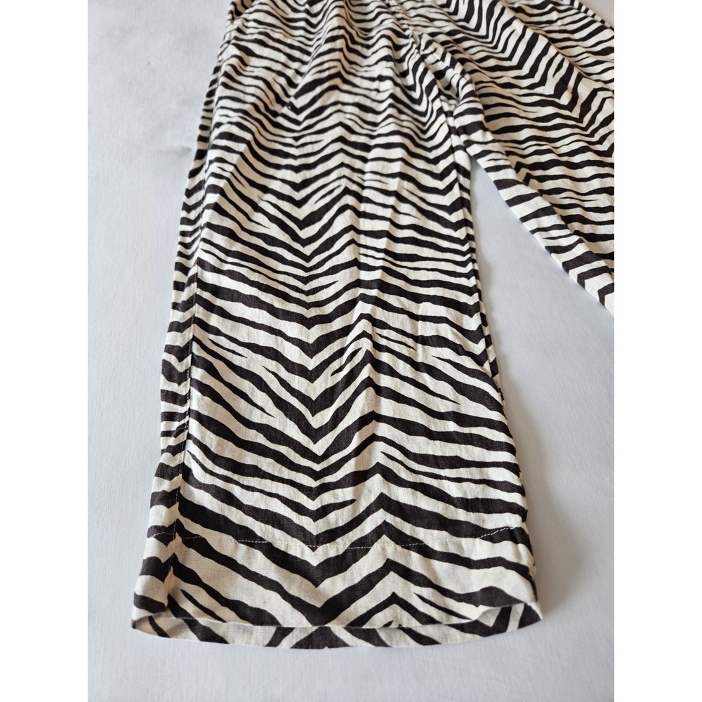 Tahari Brown Striped Zebra Tiger Print Cropped Linen Pants S - Picture 2 of 16
